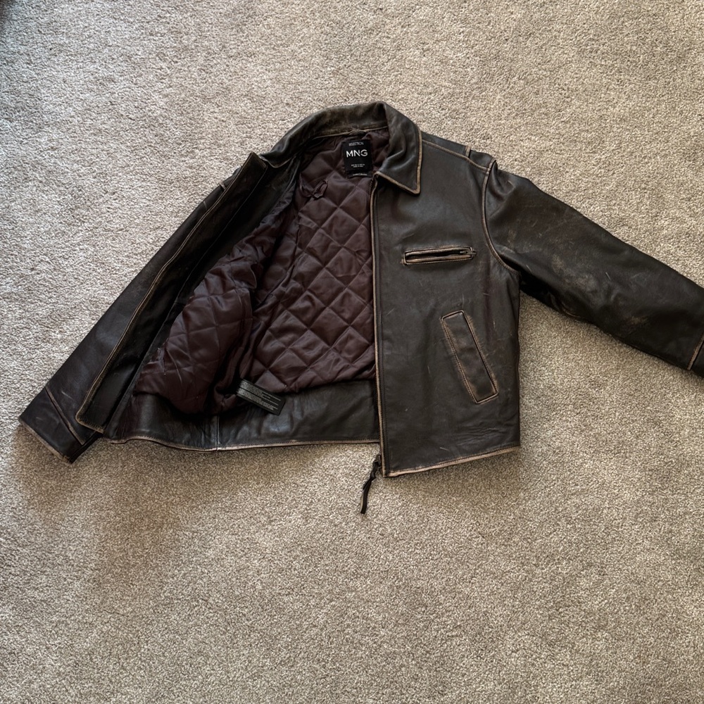Oversized Worn-Effect Leather Jacket - image 2